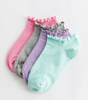 New Look 4 Pack Pink Grey Purple and Green Frill Socks